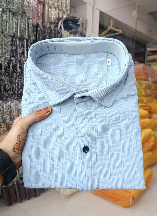 Dubby Popcorn Ice Blue Casual Wear Box Line Mens Shirt